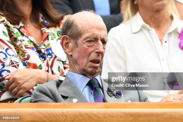 Prince Edward, Duke of Kent attends day twelve of the Wimbledon Lawn Tennis Championships at All England Lawn Tennis and Croquet Club on July 14,...