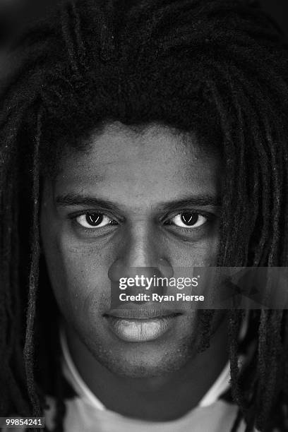 Image has been converted to black and white) Jamal Idris of the NSW Blues poses during the NSW Blues Media Call and team photo session at ANZ Stadium...