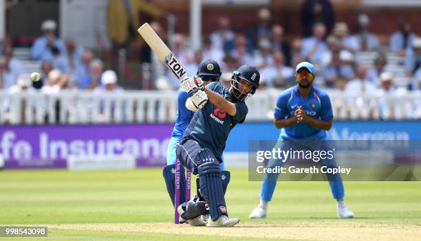 Moeen Ali of England bats during the 2nd ODI Royal London One-Day match between England and India at Lord's Cricket Ground on July 14, 2018 in...