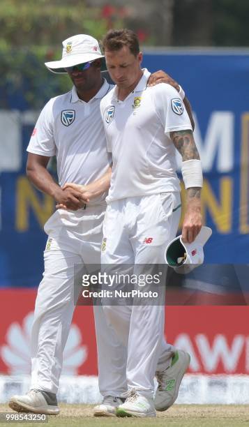 South African cricketer Dale Steyn and Vernon Philander during the 3rd day's play in the first Test cricket match between Sri Lanka and South Africa...