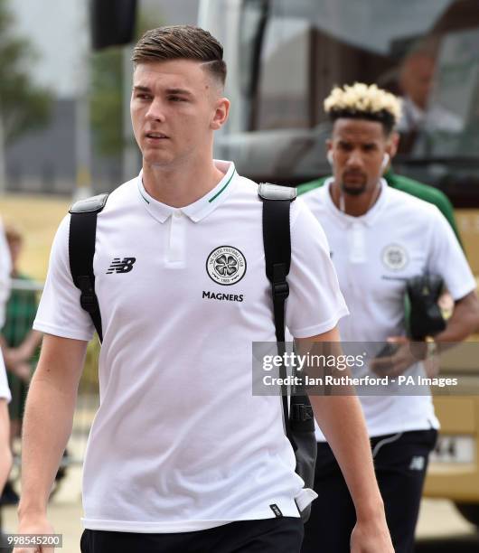 Celtic players Kieran Tierney and Scott Sinclair arrive at Celtic park before the pre-season match at Celtic Park, Glasgow.