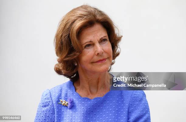 Queen Silvia of Sweden during the occasion of The Crown Princess Victoria of Sweden's 41st birthday celebrations at Solliden Palace on July 14, 2018...
