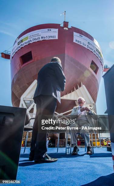 Sir David Attenborough at the launch of the RRS Sir David Attenborough polar research ship's hull, on the River Mersey in Liverpool.