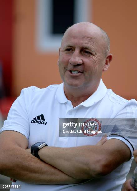 John Coleman manager of Accrington Stanley during the pre-season friendly between Accrington Stanley and Huddersfield Town at The Crown Ground,on...