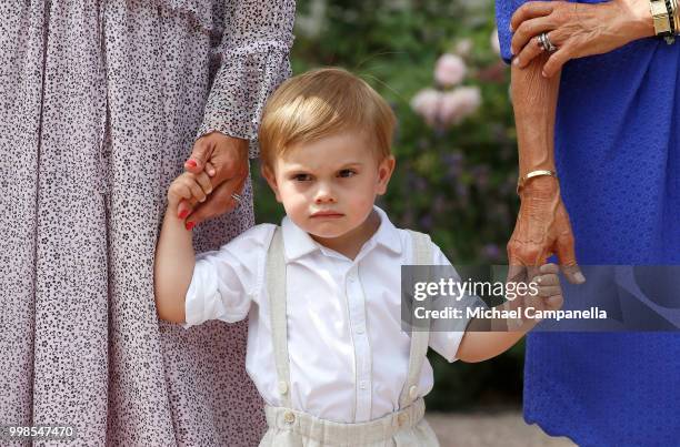 Prince Oscar of Sweden during the occasion of The Crown Princess Victoria of Sweden's 41st birthday celebrations at Solliden Palace on July 14, 2018...