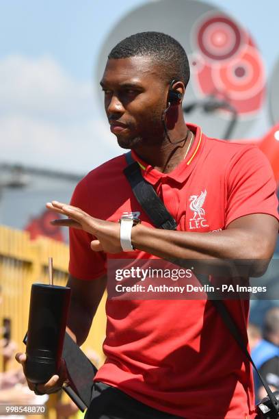 Liverpool's Daniel Sturridge arrives for the pre-season match at the Energy Check Stadium, Bury.