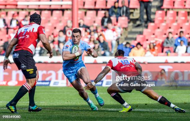 Jesse Kriel of the Bulls with ball possession against the Lions during the Super Rugby match between Emirates Lions and Vodacom Bulls at Emirates...