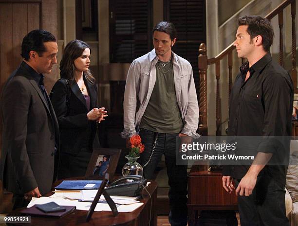 Maurice Benard , Dahlia Salem , Nathan Parsons and Brandon Barash in a scene that airs the week of May 24, 2010 on Disney General Entertainment...