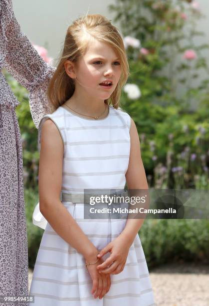 Princess Estelle of Sweden during the occasion of The Crown Princess Victoria of Sweden's 41st birthday celebrations at Solliden Palace on July 14,...