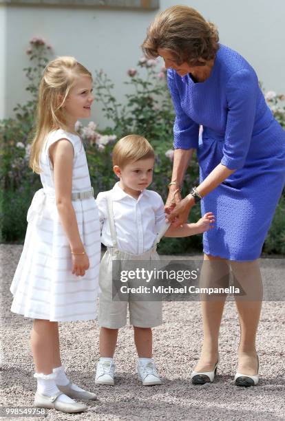 Princess Estelle of Sweden, Crown Prince Oscar of Sweden and Queen Silvia of Sweden during the occasion of The Crown Princess Victoria of Sweden's...
