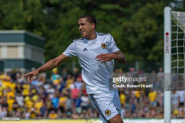Helder Costa of Wolverhampton Wanderers celebrates after scoring a goal during the Uhrencup 2018 on July 14, 2018 at the Neufeld stadium in Bern,...