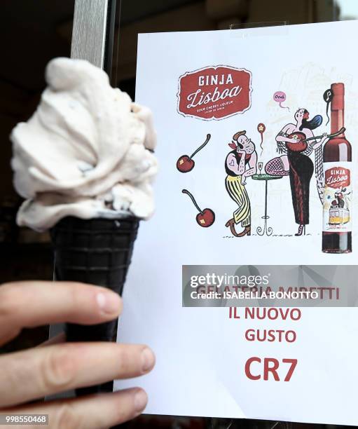 Picture taken on July 14, 2018 shows the new ice-cream taste called CR7 and created for Cristiano Ronaldo's arrival at Juventus football club in...