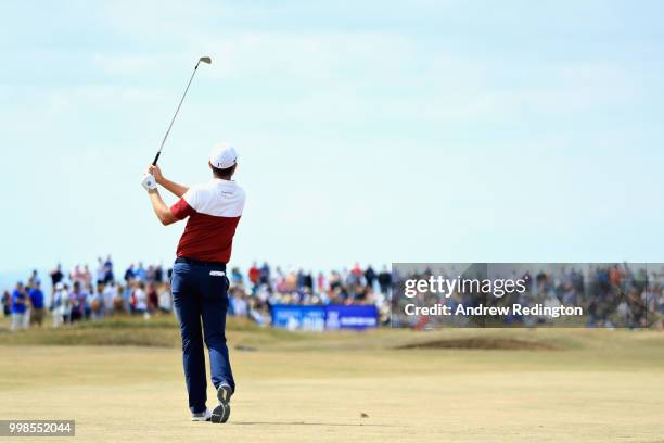 Justin Rose of England takes his second shot on hole two during day three of the Aberdeen Standard Investments Scottish Open at Gullane Golf Course...