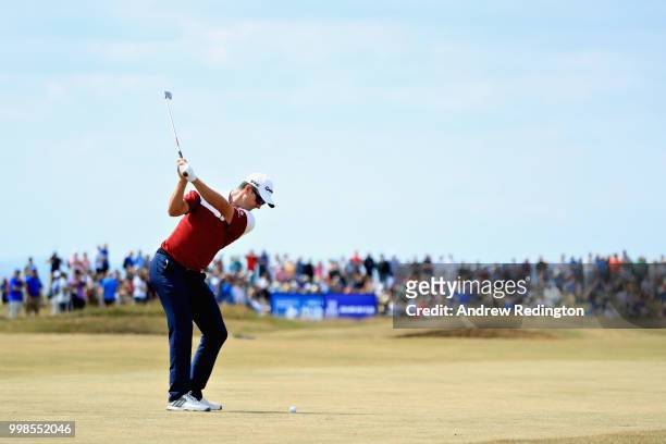 Justin Rose of England takes his second shot on hole two during day three of the Aberdeen Standard Investments Scottish Open at Gullane Golf Course...