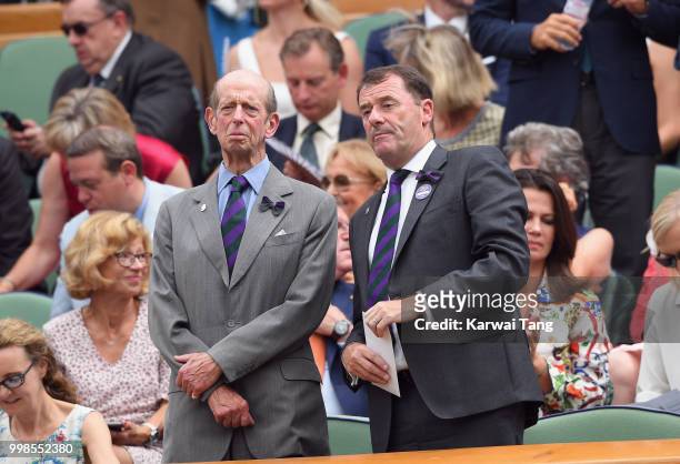 Prince Edward, Duke of Kent and Philip Brook attend day twelve of the Wimbledon Tennis Championships at the All England Lawn Tennis and Croquet Club...
