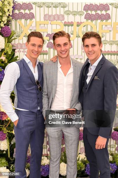 Huw Mitchell, Tommy Marr and Jack Padgett attend the Xerjoff Royal Charity Polo Cup 2018 on July 14, 2018 in Newbury, England.