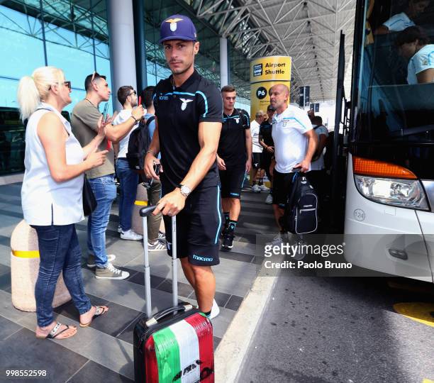 Stefan Radu of SS Lazio departs for pre-season training camp on July 14, 2018 in Rome, Italy.