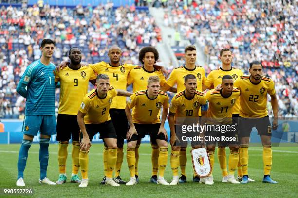 Belgium players pose for a team photo during the 2018 FIFA World Cup Russia 3rd Place Playoff match between Belgium and England at Saint Petersburg...
