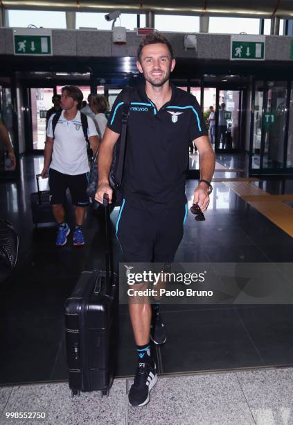 Senad Lulic of SS Lazio departs for pre-season training camp on July 14, 2018 in Rome, Italy.