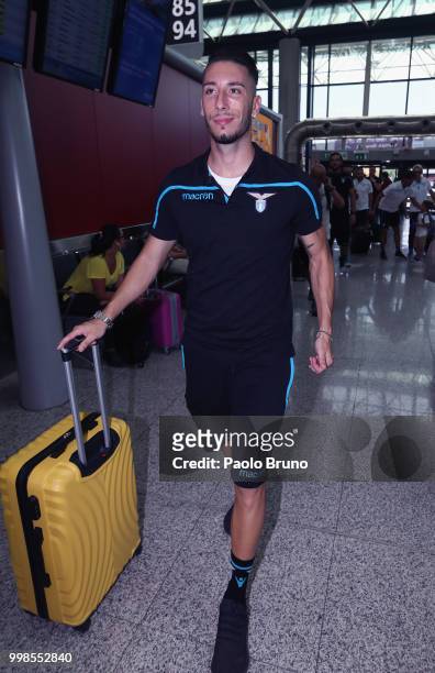 Mattia Sprocati of SS Lazio departs for pre-season training camp on July 14, 2018 in Rome, Italy.