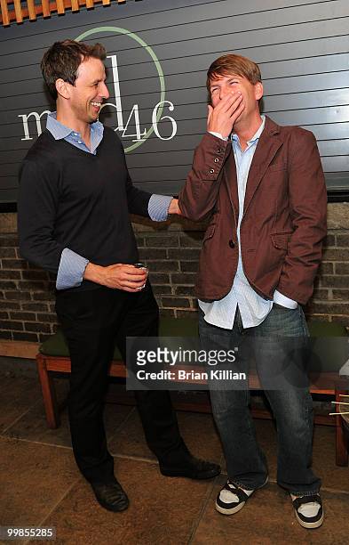 Seth Meyers and Jack McBrayer attend SNL's Kristen Wiig's cover party hosted by Niche Media's Jason Binn at mad46 Rooftop Lounge - The Roosevelt...