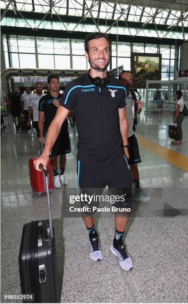 Marco Parolo of SS Lazio departs for pre-season training camp on July 14, 2018 in Rome, Italy.