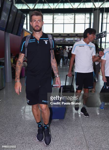 Francesco Acerbi of SS Lazio departs for pre-season training camp on July 14, 2018 in Rome, Italy.