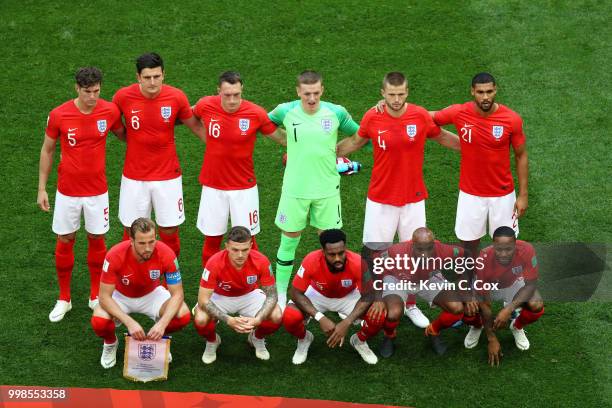 The England players pose for a team photo prior to the 2018 FIFA World Cup Russia 3rd Place Playoff match between Belgium and England at Saint...