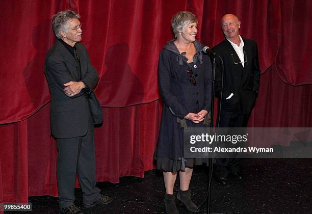 Actor Tom Skerritt, actress Kelly McGillis, and director Tony Scott speak onstage before the screening of "Top Gun" during AFI & Walt Disney...