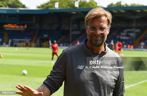 Jurgen Klopp manager of Liverpool before the Pre-Season friendly match between Bury and Liverpool at Gigg Lane on July 14, 2018 in Bury, England.