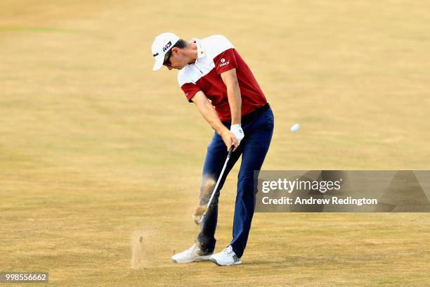 Justin Rose of England takes his second shot on hole four during day three of the Aberdeen Standard Investments Scottish Open at Gullane Golf Course...