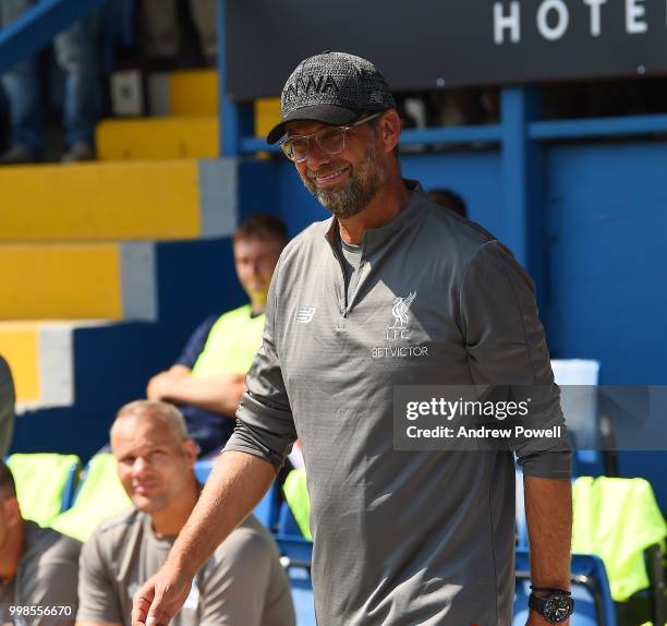 Jurgen Klopp manager of Liverpool during the Pre-Season friendly match between Bury and Liverpool at Gigg Lane on July 14, 2018 in Bury, England.