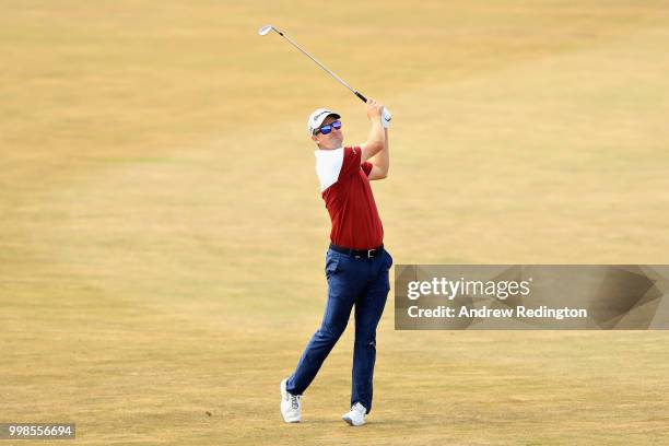 Justin Rose of England takes his second shot on hole four during day three of the Aberdeen Standard Investments Scottish Open at Gullane Golf Course...