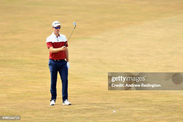 Justin Rose of England takes his second shot on hole four during day three of the Aberdeen Standard Investments Scottish Open at Gullane Golf Course...