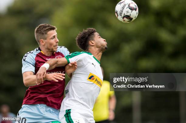 Keanan Bennetts of Borussia Moenchengladbach during the preseason friendly match between SC Weiche Flensburg and Borussia Moenchengladbach at...