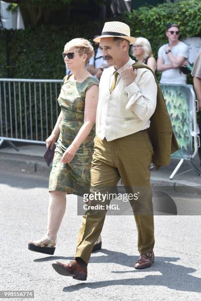 Mark Rylance and Claire van Kampen seen outside Wimbledon AELTC on July 14, 2018 in London, England.