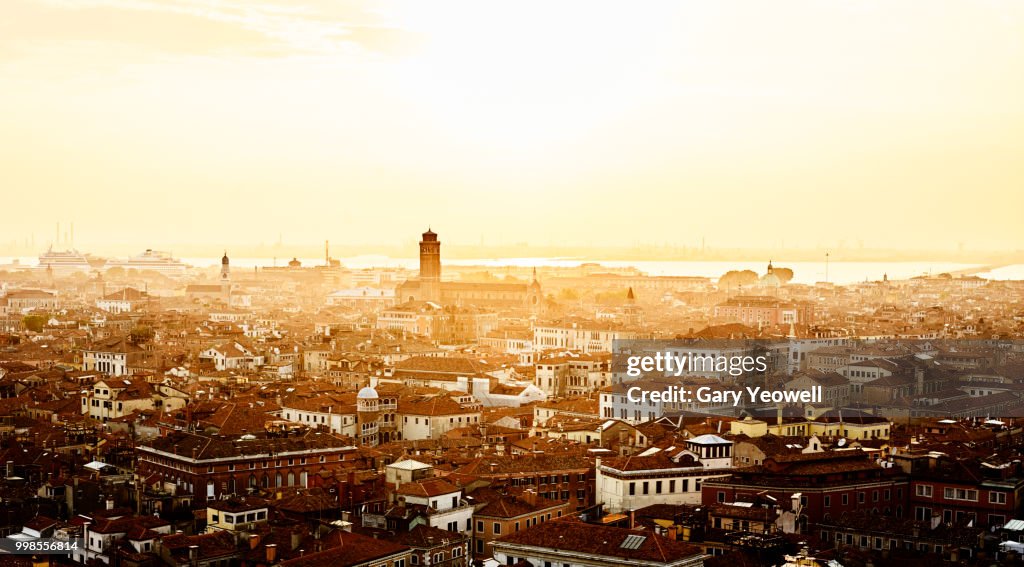 Aerial view of Venice at sunset