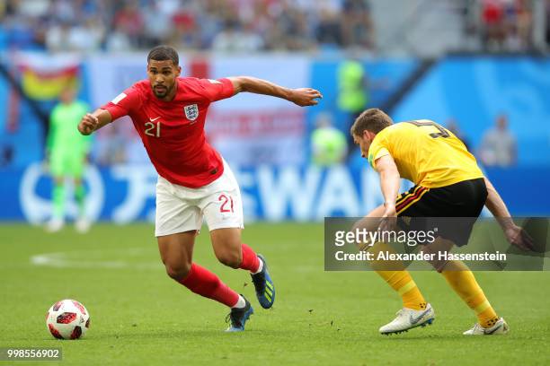 Ruben Loftus-Cheek of England is challenged by Jan Vertonghen of Belgium during the 2018 FIFA World Cup Russia 3rd Place Playoff match between...