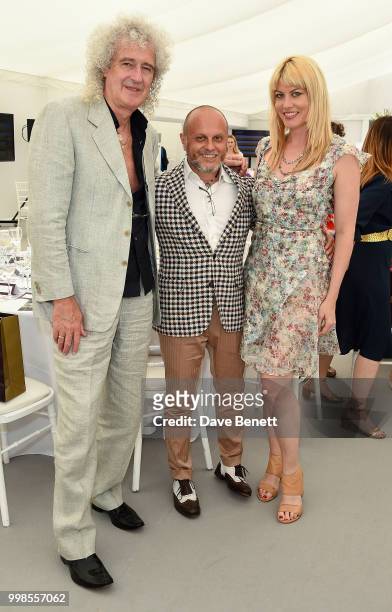 Brian May, Sergio Momo and Meredith Ostrom attend the Xerjoff Royal Charity Polo Cup 2018 on July 14, 2018 in Newbury, England.