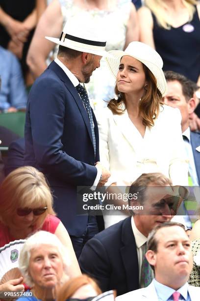 John Vosler and Emma Watson attend day twelve of the Wimbledon Lawn Tennis Championships at All England Lawn Tennis and Croquet Club on July 14, 2018...