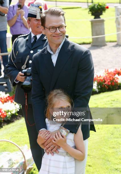 Prince Daniel of Sweden and Princess Estelle of Sweden during the occasion of The Crown Princess Victoria of Sweden's 41st birthday celebrations at...