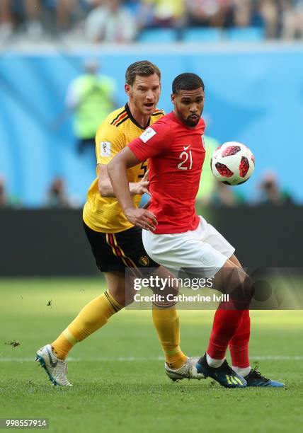 Ruben Loftus-Cheek of England is challenged by Jan Vertonghen of Belgium during the 2018 FIFA World Cup Russia 3rd Place Playoff match between...