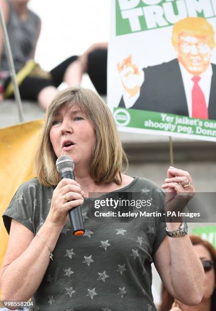 Green Party MSP, Alison Johnstone, speaks to crowds at Scotland United Against Trump rally protesting against the visit of the US President Donald...