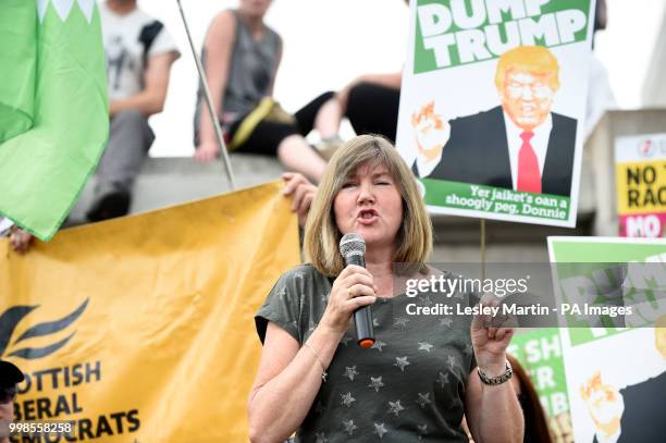 Green Party MSP, Alison Johnstone, speaks to crowds at Scotland United Against Trump rally protesting against the visit of the US President Donald...