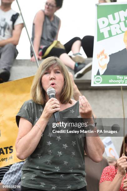 Green Party MSP, Alison Johnstone, speaks to crowds at Scotland United Against Trump rally protesting against the visit of the US President Donald...