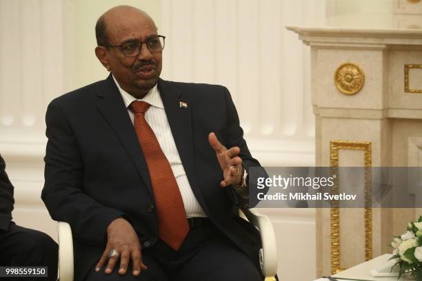 Sudanese President Omar al-Bashir speeches during their Russian-Sudanese talks at the Kremlin, in Moscow, Russia, July 2018. Sudanese President is...