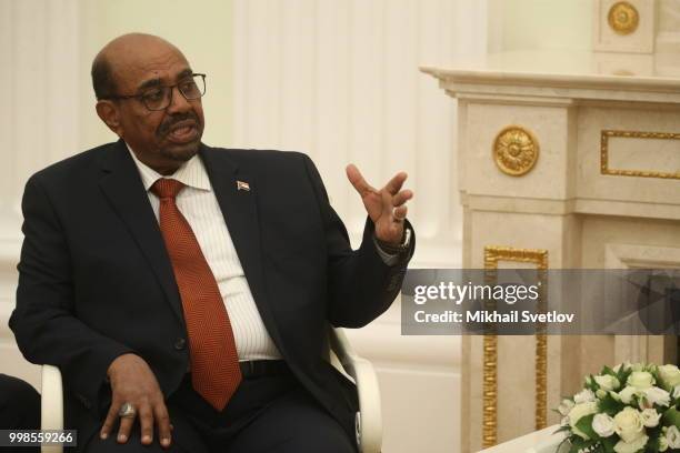 Sudanese President Omar al-Bashir speeches during their Russian-Sudanese talks at the Kremlin, in Moscow, Russia, July 2018. Sudanese President is...