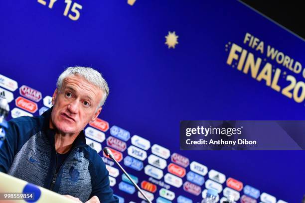 Didier Deschamps coach of France during Team France Press Conference ahead of the 2018 FIFA World Cup Final Match on July 14, 2018 in Moscow, Russia.