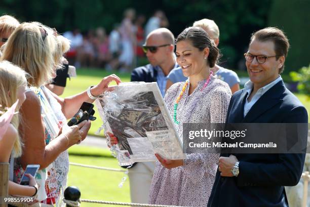 Crown Princess Victoria of Sweden and Prince Daniel of Sweden with wellwishers during the occasion of The Crown Princess Victoria of Sweden's 41st...