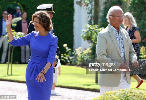 Queen Silvia of Sweden and King Carl Gustaf of Sweden during the occasion of The Crown Princess Victoria of Sweden's 41st birthday celebrations at...